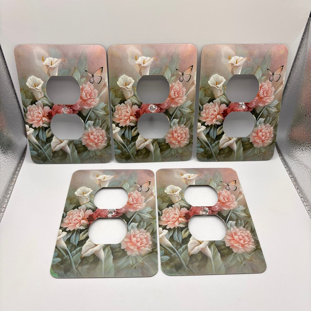 Lillies Peonies Floral Cottagecore Green Pink 1-gang duplex outlet wall plate